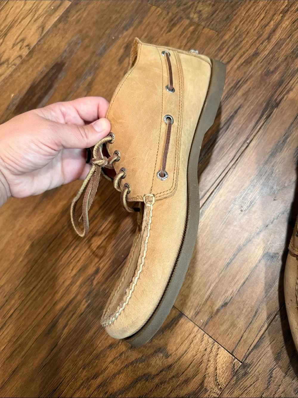 Sperry Men's Suede Boat Shoes in Tan with Leather Laces